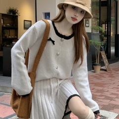 法式小香风针织开衫套装女春秋新款韩版宽松ins百褶短裙子两件套