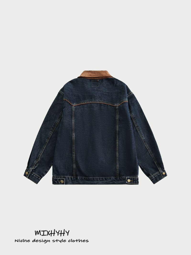 Men's Vintage Denim Jacket Patchwork Embroidered Workwear Style_voghion.com