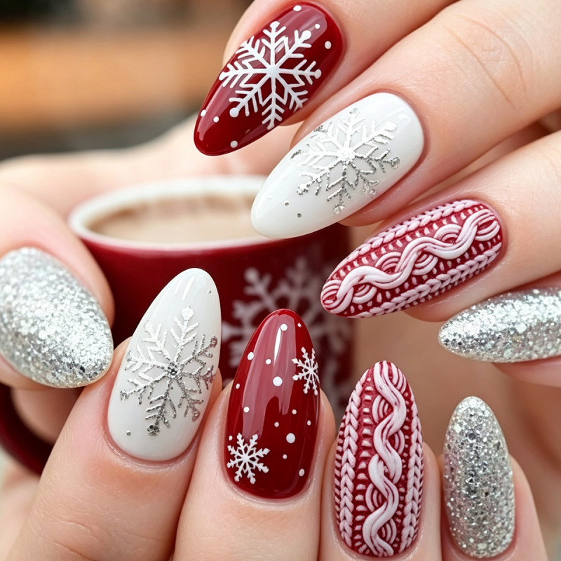 Cross-border Christmas Silver Snowflake Glitter European and American Wearable Nail Art Detachable False Nail Tips Wholesale