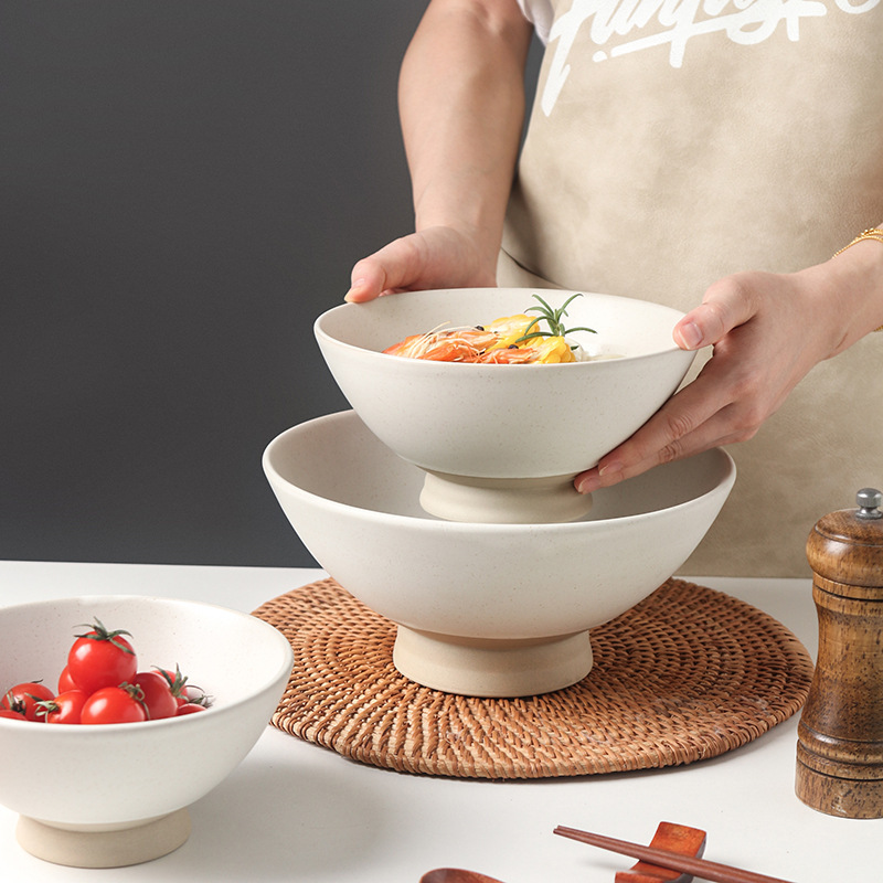 Japanese-style high-leg noodle bowl anti-scald stoneware tableware household vintage Bucket Bowl creative noodle shop commercial large rice noodle bowl