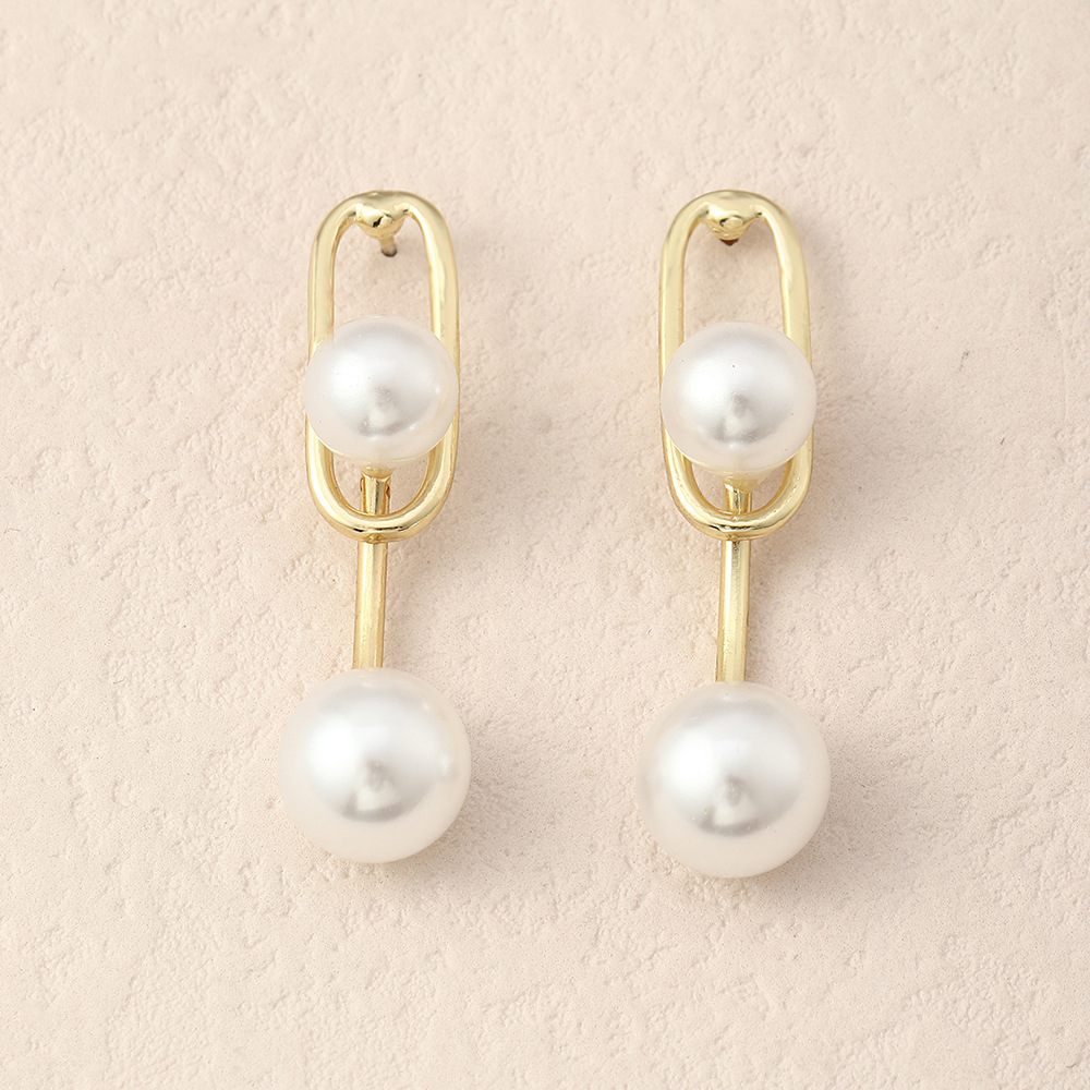 Fashion Simple Geometric Inlaid Pearl Alloy Drop Earrings display picture 5