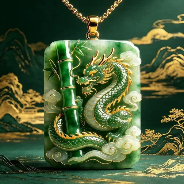 Exclusive cross-border supply of double-sided auspicious green dragon pendant necklace with melon seed chain, light luxury and elegant Chinese-style pendant