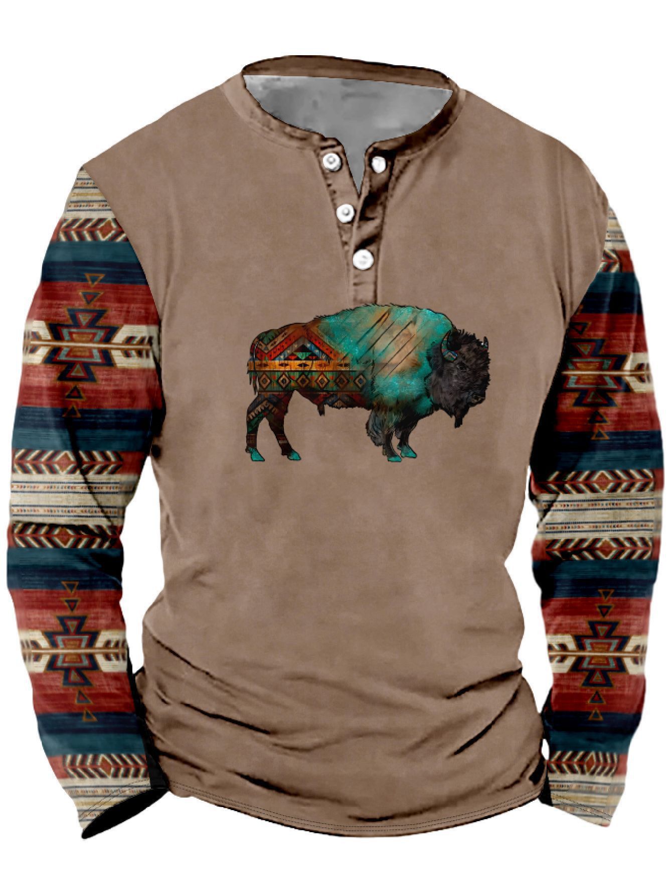 Summer Men's Digital Print 3-Button Henley Trendy Casual T-Shirt_viptrois.com