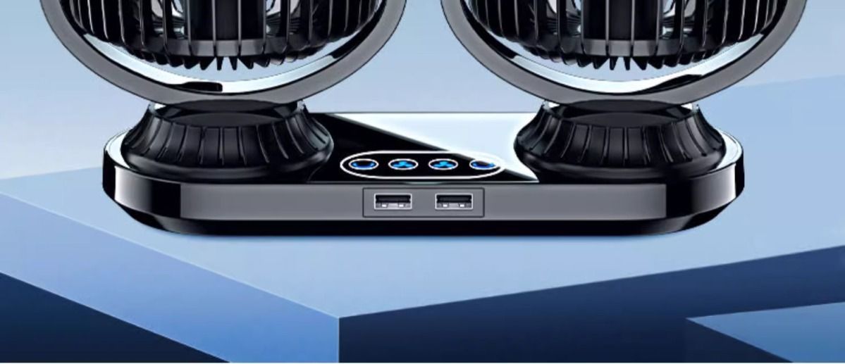 Car fan 12v large truck 24v small bread automatic shaking head double head powerful car fan usb