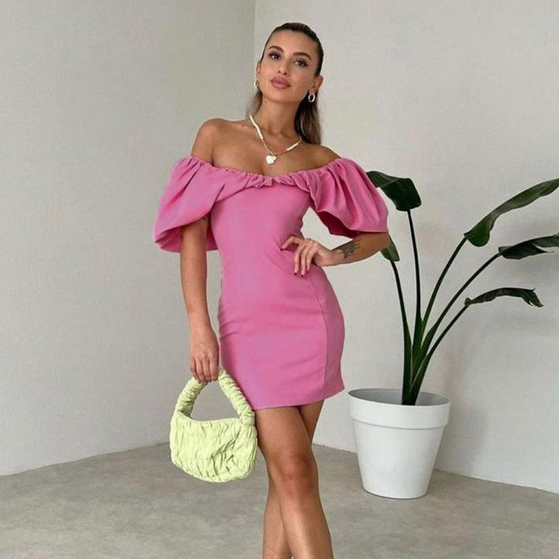 192g Weight Above Knee Dress Length Type Short Sleeve Sleeve Length Sheath Dress Dresses Type Polyester Fabric Type Mid Waist Waist Line Holiday Occasion Boat Neck Neckline Slim Fit Type Solid Color Pattern Summer Season Women's Gender Elegant Style Wholesale Women's Elegant Solid Color Holiday Boat Neck Short Sleeve Sheath Dress 36