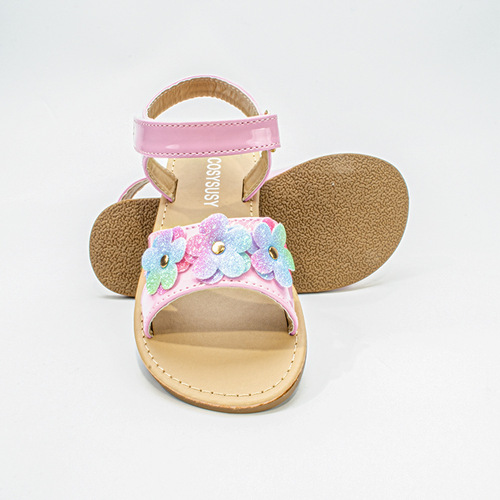 外贸小花一字儿童凉鞋粉色外穿女孩平底凉鞋Sandals for children