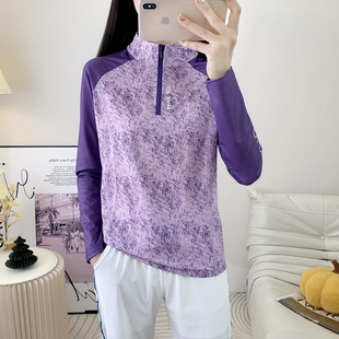 8846 New Style Quick-drying Clothes Women's Color-matching Long-sleeved Collar Sunscreen Sports Mountaineering Sweat-absorbent Breathable Quick-drying T-shirt