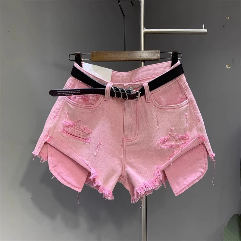 Ripped Pocket Street-Style Washed Pink Denim Shorts 2026 Summer New Fashion Hot Pants for Spicy Girls