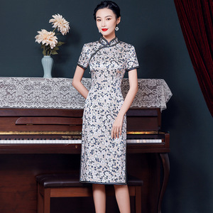 silk cheongsam daily mother-in-law banquet MIDI high-end elegant long dress