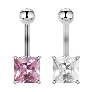 Cross-border e-commerce hot mining fashion stainless steel zircon belly button nail square diamond belly button popular puncture jewelry