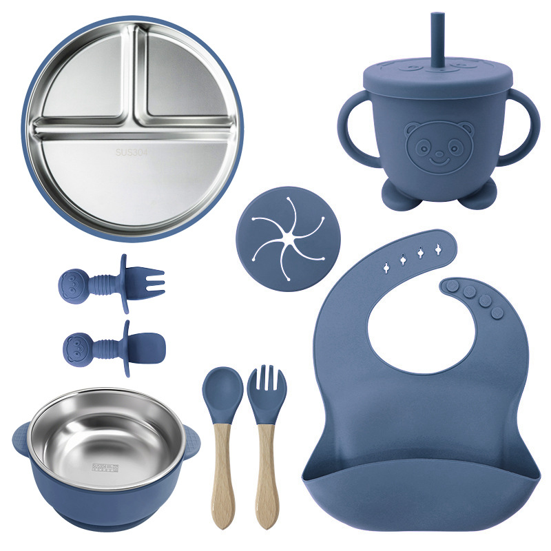 Juego de vajilla de acero inoxidable para niños de Amazon, tazón de alimentos, alimento de silicona a prueba de caídas, vajilla para bebés y madres