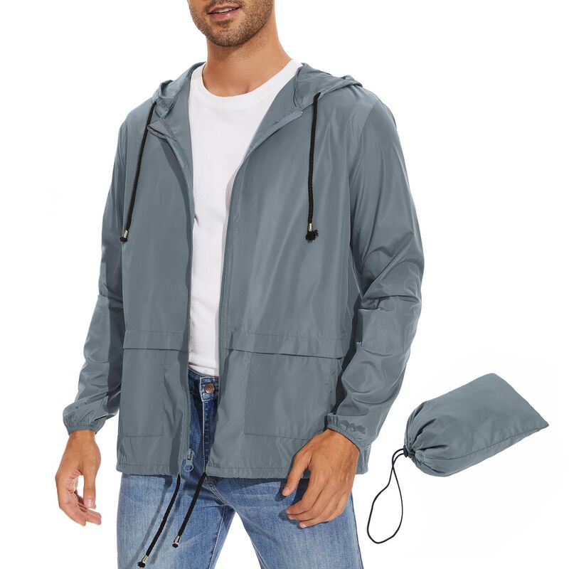 Customized Stowable Men's Raincoat Lightweight Waterproof Hooded Outdoor Windproof Jacket Travel Mountaineering Raincoat