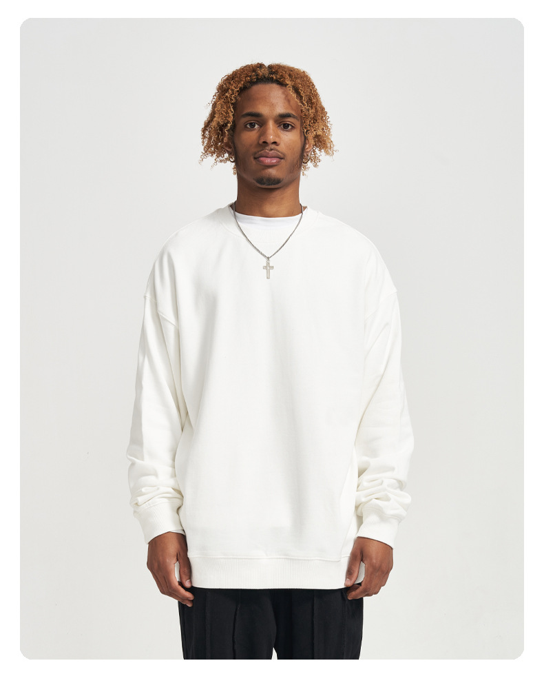 Solid Colour Crew Neck Sweatshirt For Men In Premium Cotton_voghion.com
