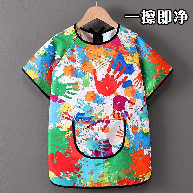 印字加长款油画罩衣防水耐脏婴儿童画室画画反穿衣幼儿园吃饭围裙|undefined