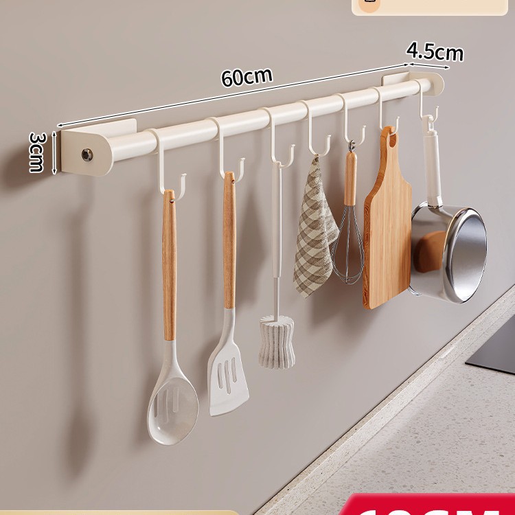Marco de gancho de cocina blanco, poste de gancho sin perforación, soporte de cuchara de espátula de pared de cocina, estante de almacenamiento de gancho de fila