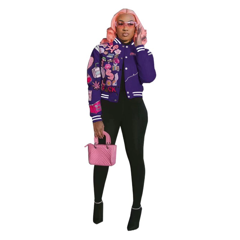 WB9126 Европейская и американская женская одежда, модный принт, весна и осень, полосатая бейсбольная форма, модные и повседневные модные бренды.