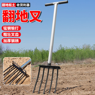 Four-Tooth Steel Fork for Loosening Soil, Agricultural Tool for Digging and Planting, Iron Fork for Turning Soil, Ginger Fork