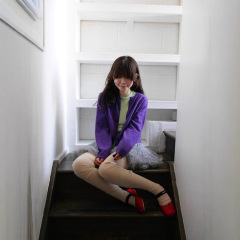 现 韩国设计师frec*le紫色开衫韩系女装简约百搭显瘦修身针织外