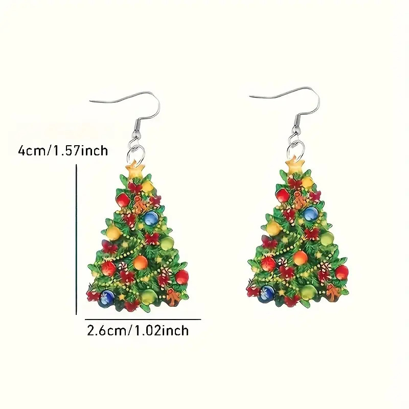 クロスボーダークリスマスカーニバルカラフルなクリスマスツリーフラットアクリルイヤリングレトロなお祭り雰囲気多用途イヤリング|undefined