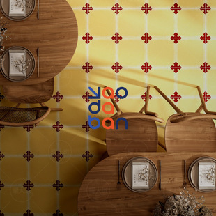 Small Floral Tiles Nordic Retro Yellow Mosaic Homestay Chain Hotel Dining Kitchen Bathroom Floor Wall Tiles Non-Slip 200
