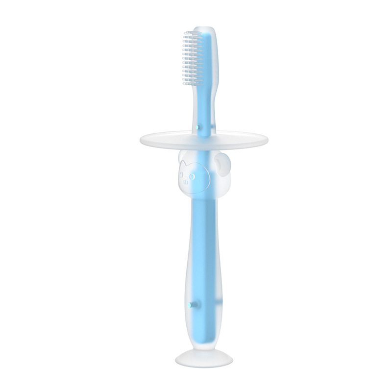 Bebé de entrenamiento de silicona tridimensional cepillo de dientes de mama de pie ventosa cepillo de dientes de silicona recubrimiento de lengua cepillo de pelo suave deflector cepillo de seguridad image 6