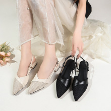 欧洲站凉鞋2025年新款夏半包头一字带优雅仙女尖头百搭女士平底鞋