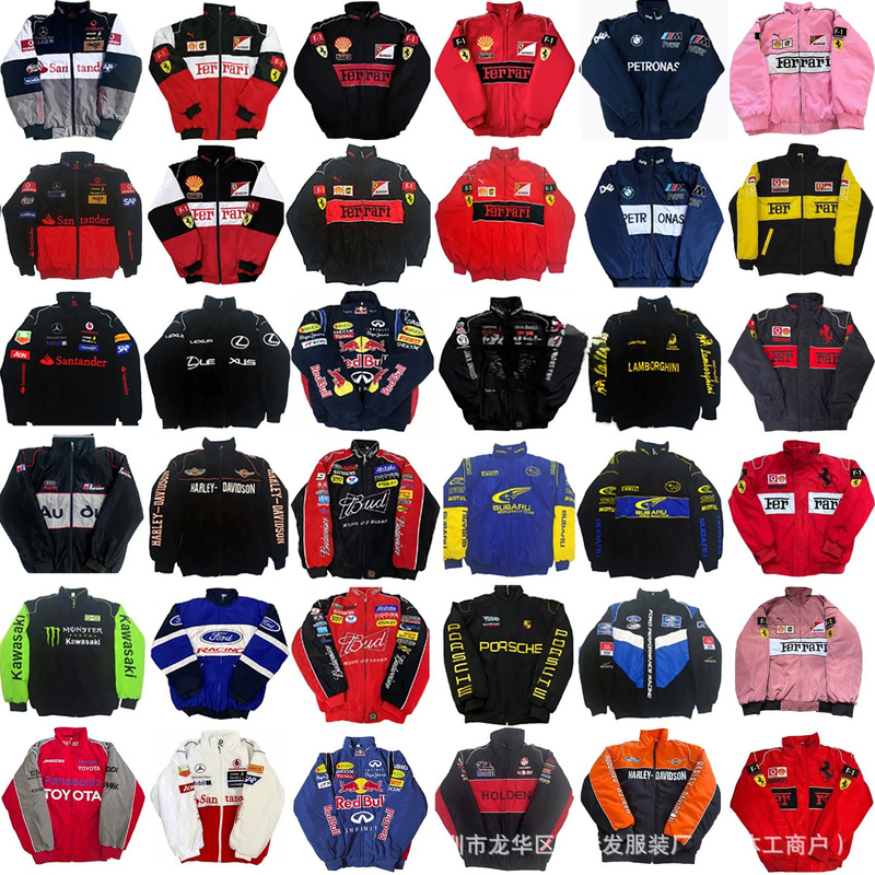 F1 Embroidered Racing Suit Motorcycle Riding Retro European and American Style Autumn and Winter Short-Sleeved Long-Sleeved Cotton Jacket Casual