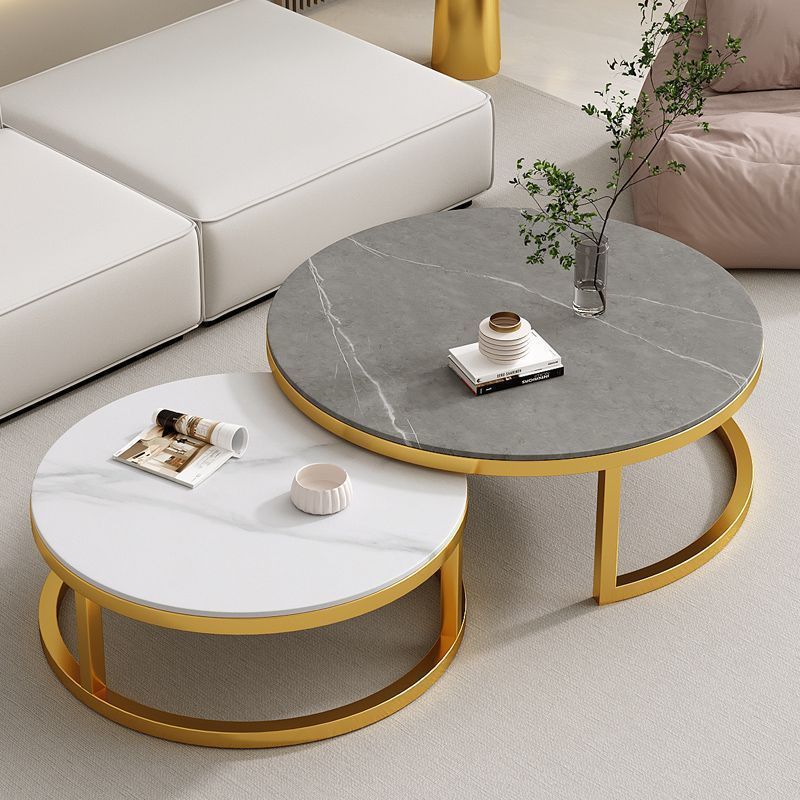 작은 원형 스노우 마운틴 화이트 + 대형 원형 시멘트 그레이(무도장) 골드 프레임