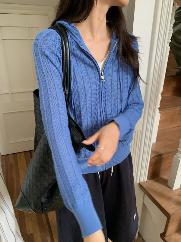 苏奈  慵懒风减龄针织外套25秋连帽针织衫简约拉链上衣fromanna|undefined