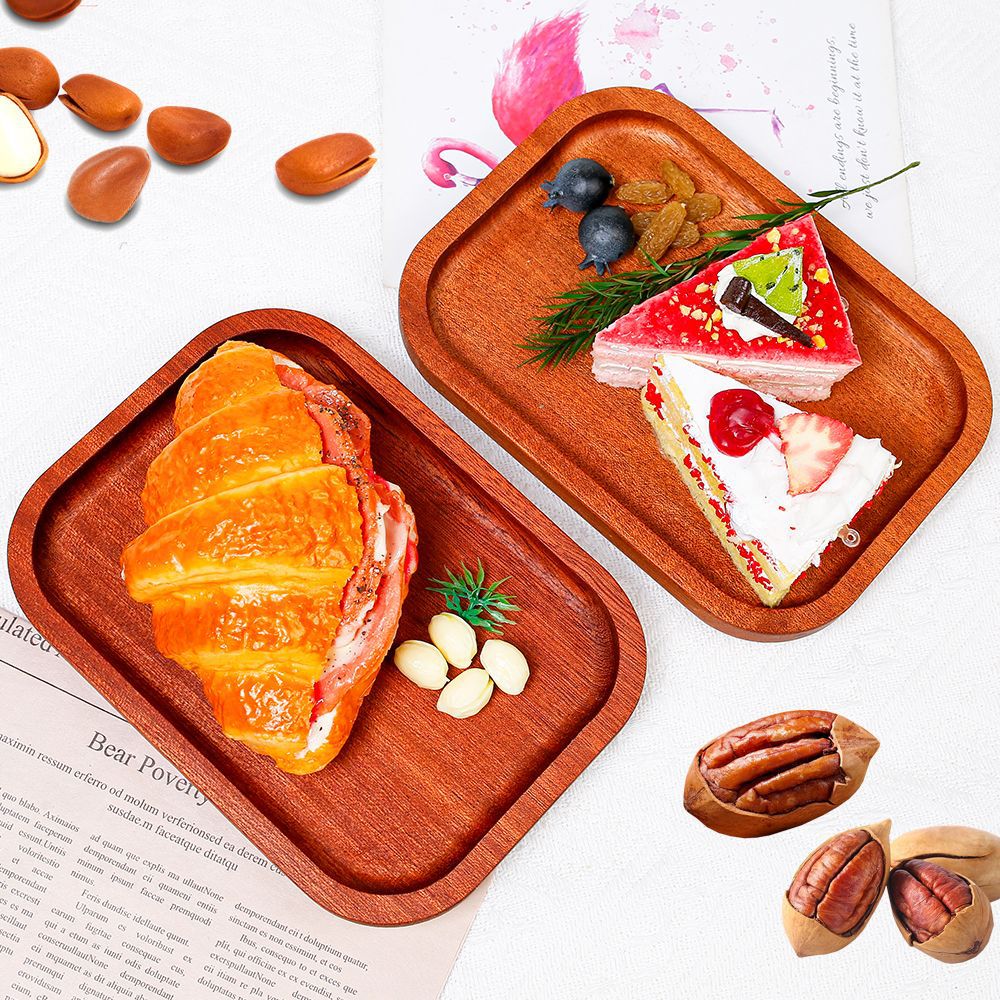 Platos de estilo japonés, platos de comida occidental al por mayor de alto valor, platos de verduras, platos de madera, sándalo de ébano, madera de madera maciza, bandeja de madera