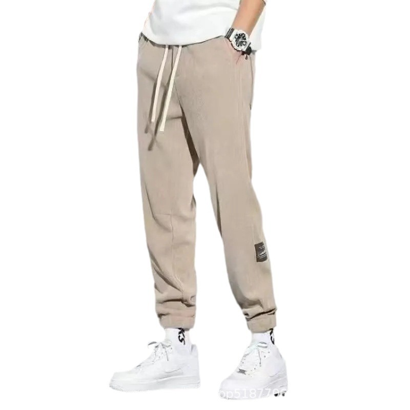 Pantalones deportivos de pana forrados de lana para hombres estudiantes de otoño e invierno Pantalones deportivos de estilo coreano pantalones sueltos atados al tobillo pantalones casuales versátiles para hombres