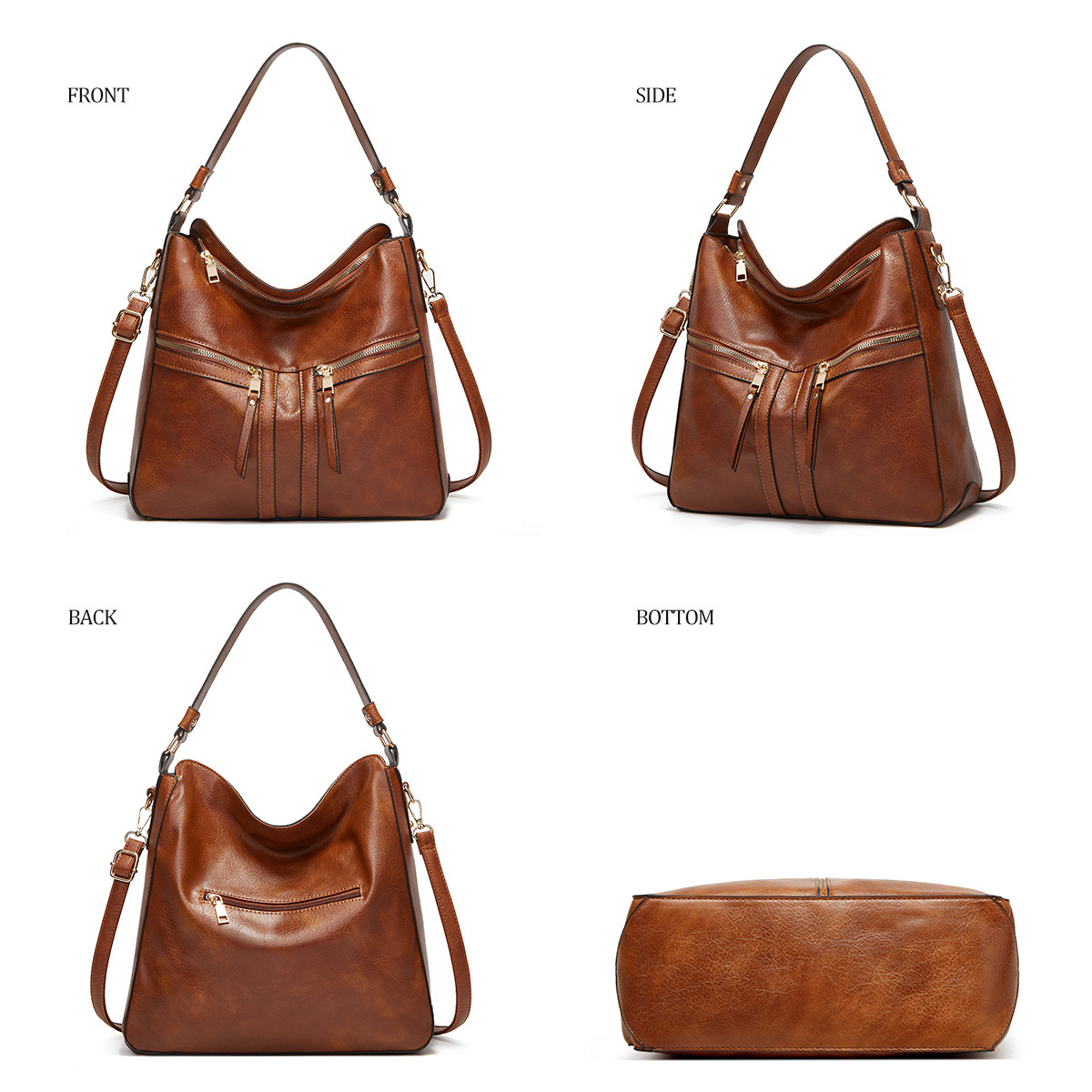 Bolso de Mano Grande para Mujer en Cuero Suave, con Doble Cremallera y Estilo Europeo/Estadounidense 2024