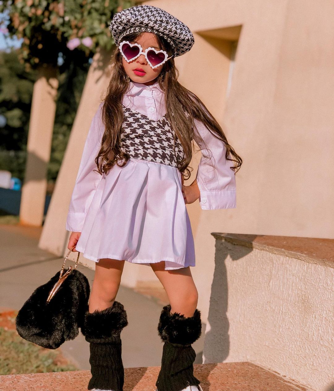 Fashion Houndstooth Solid Color Polyester Girls Clothing Sets display picture 1