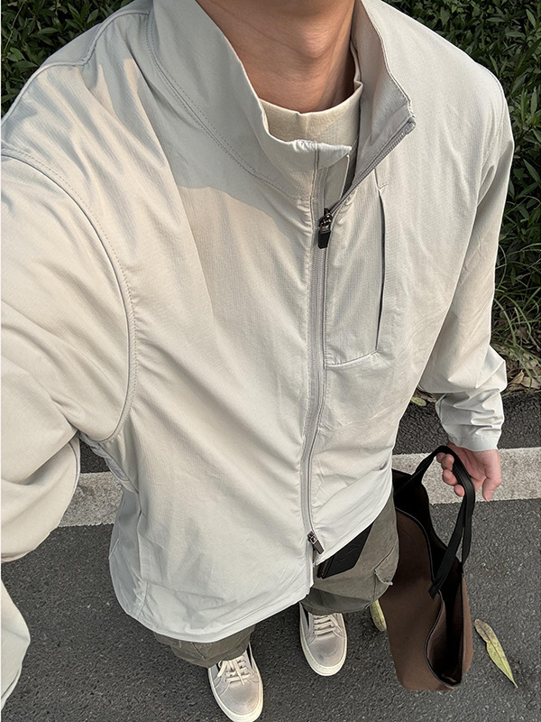 グレーのスタンドカラー日焼け止めジャケットメンズ夏薄い屋外ストリート日焼け止めジャケットハイエンドアメリカン速乾ジャケット|undefined