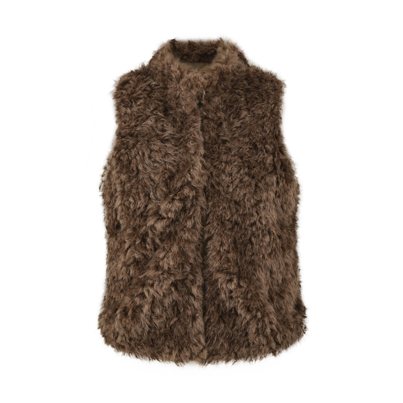 Persian Cashmere Roll Brown Eco-Friendly Fur Vest Women's Autumn and Winter Lamb Wool Outwear Elegant High-End Top Vest Persian Cashmere Roll Brown Eco-Friendly Fur Vest Women's Autumn and Winter Lamb Wool Outwear Elegant High-End Top Vest