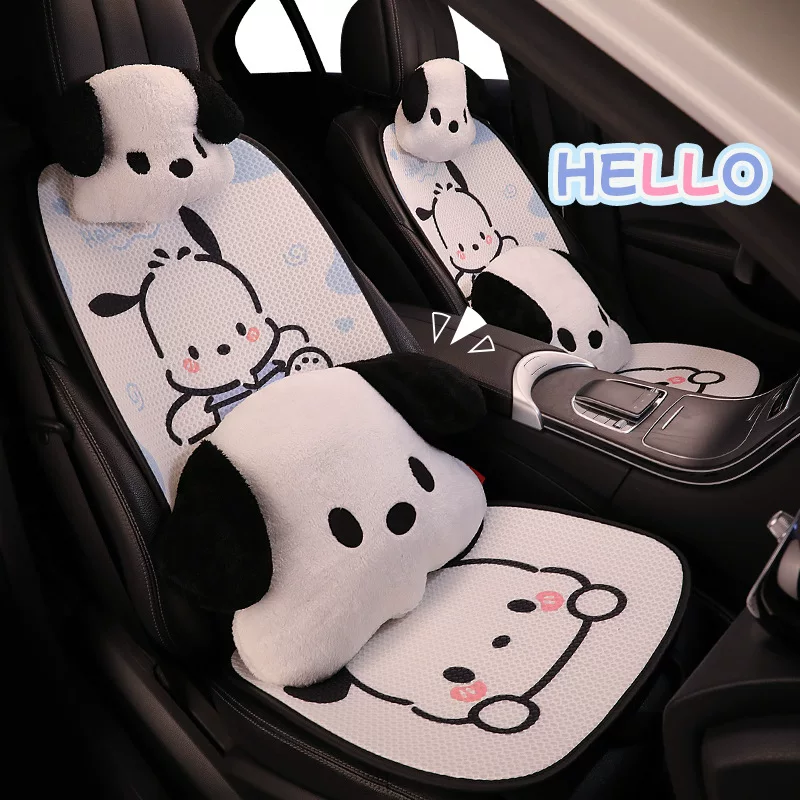 Universal car seat cooling mat with cartoon silk pillow, four‑season set
