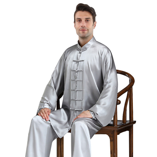 New Men's Silk 19mm Tai Chi Uniform Wholesale 100 Mulberry Silk Sports Morning Exercise Clothes Competition Martial Arts Uniform