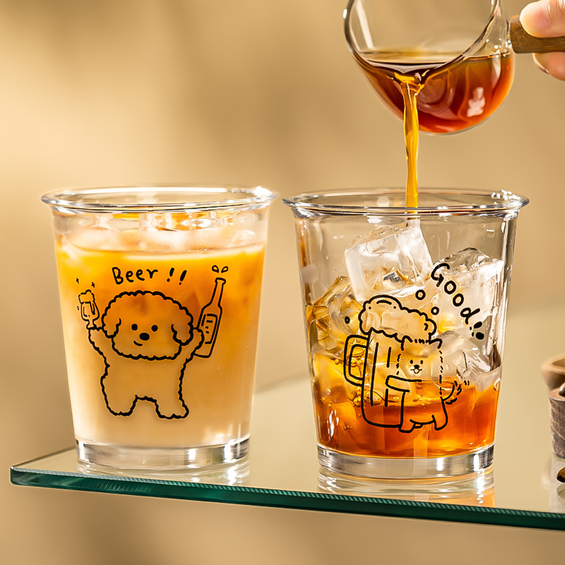 Cute puppy glass cup simple lines ins style coffee fruit wine cold…
