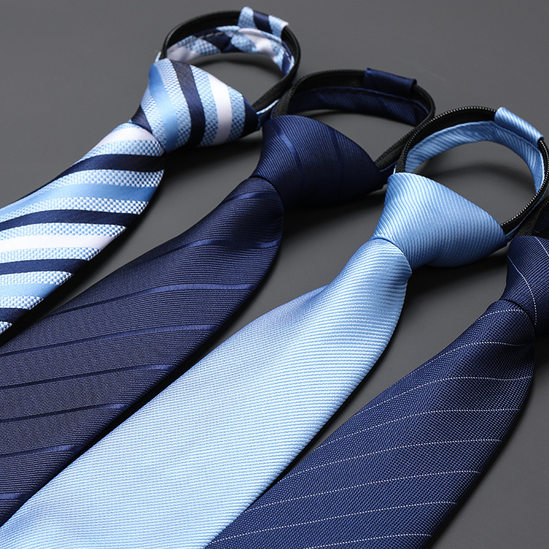 Men's Zipper Tie Blue Striped Professional Formal Wedding Necktie_voghion.com