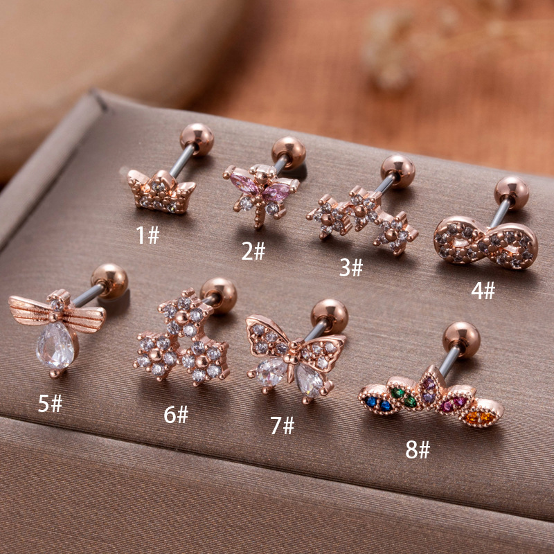 2PCS Henson's new stainless steel double head screw rod with a length of 0.8 ear bone nail powder zirconia dragonfly_voghion.com