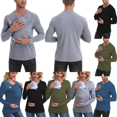 ヨーロッパとアメリカのアマゾン純綿増粘新版高品質カンガルーパパカンガルーママ多機能Tシャツ長袖スタイル
