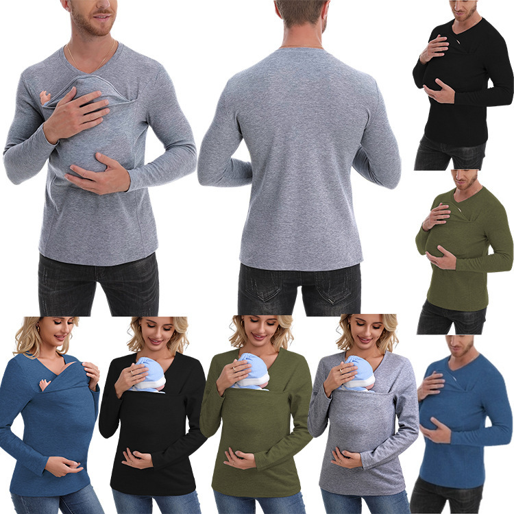 European and American Amazon Cotton Thickened New Version High-Quality Multifunctional Long-Sleeve T-Shirt for Dad and Mom