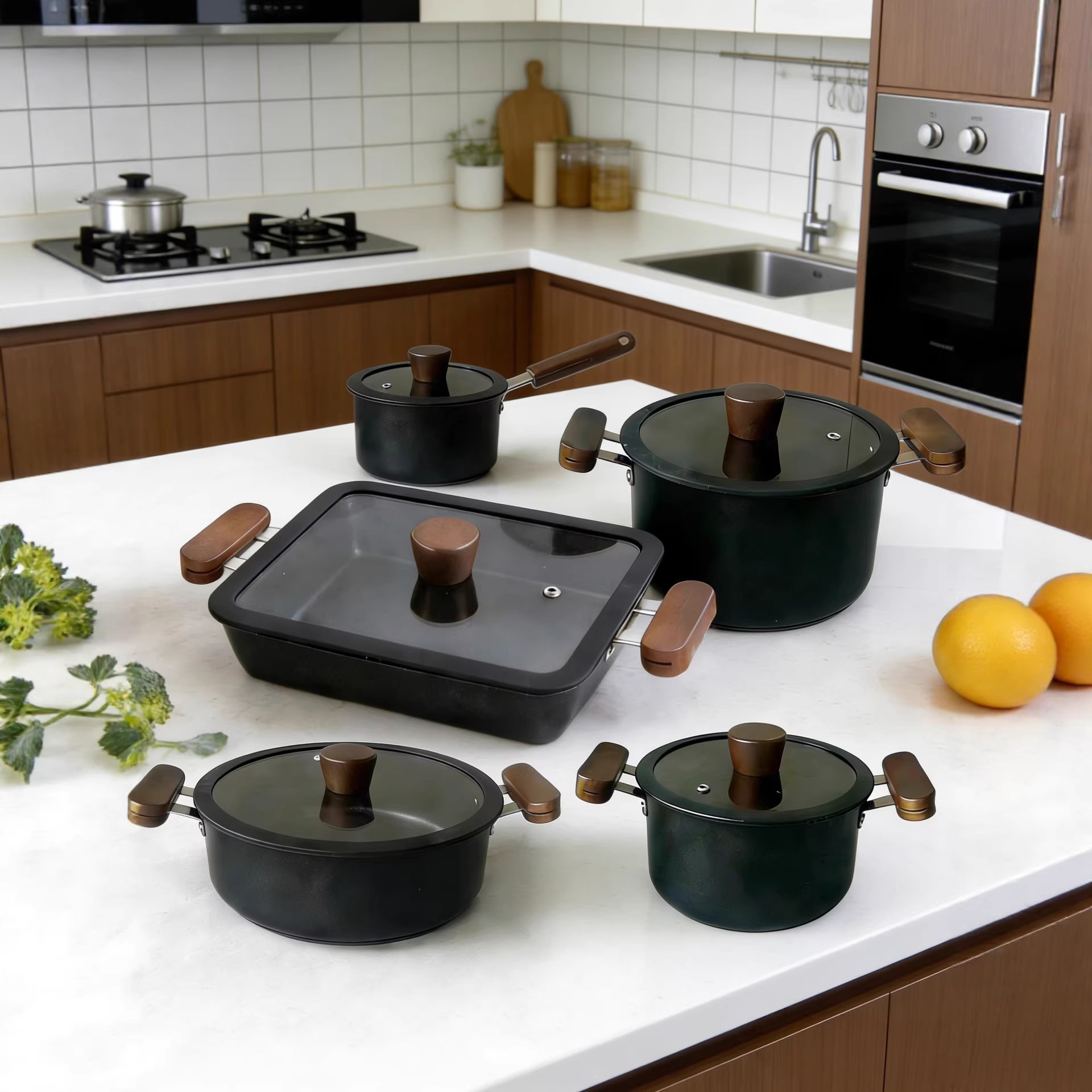Cross-border Stainless Steel Cookware 10-piece Set, Non-stick Milk Soup Hot Pot, Fish Grill Pan, Silicone Glass Lid_voghion.com