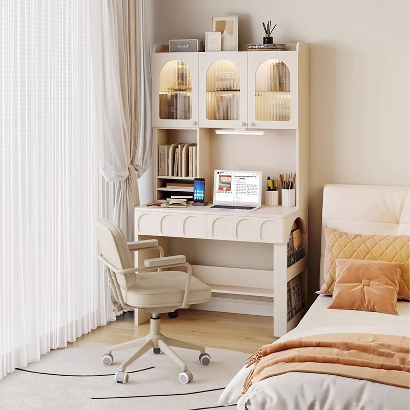 French cream style desk bookcase integrated bedroom home study storage cabinet student computer desk study desk
