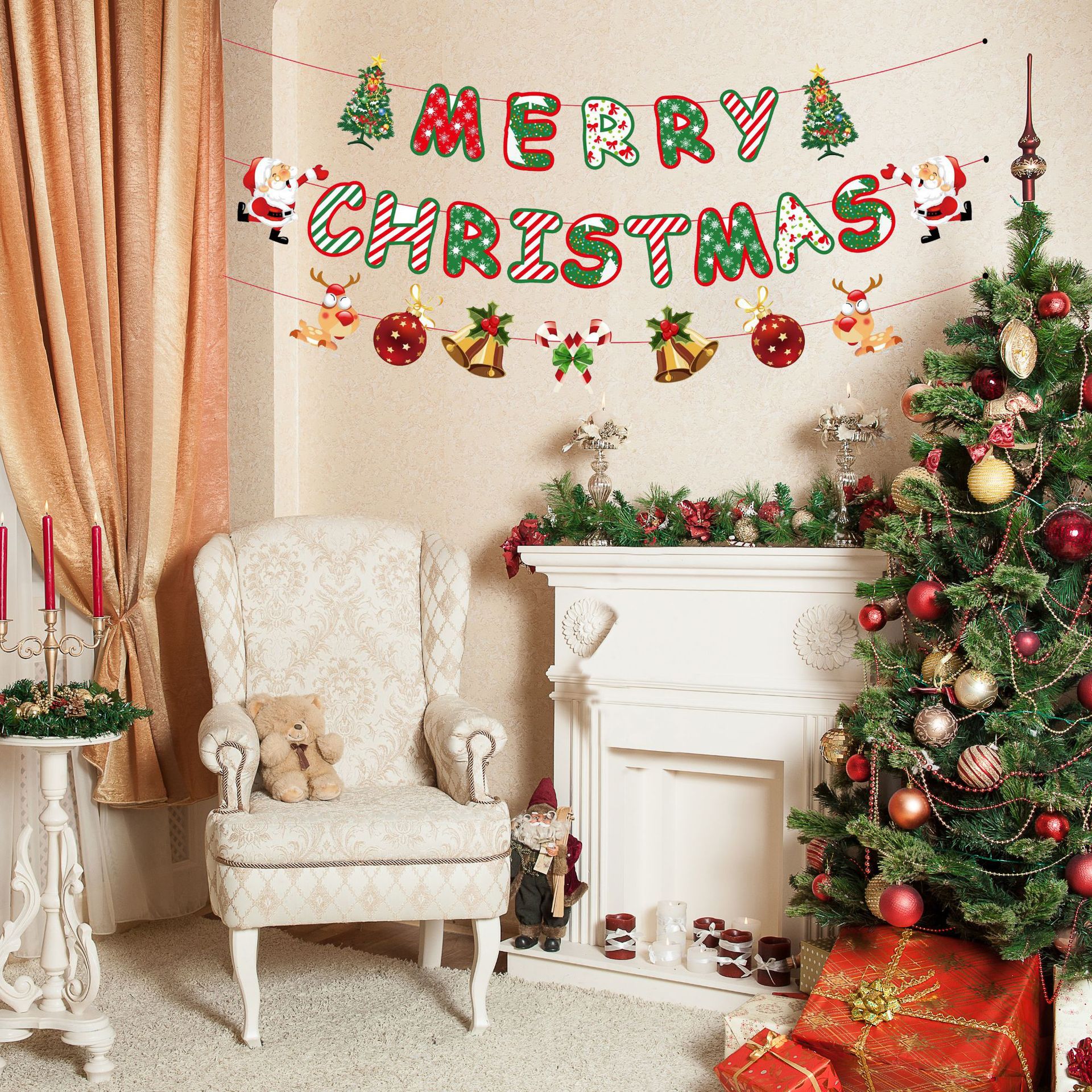 Navidad transfronteriza tira bandera Feliz Navidad Banner Party Lugar de diseño de fondo pared colgar decoración de bandera