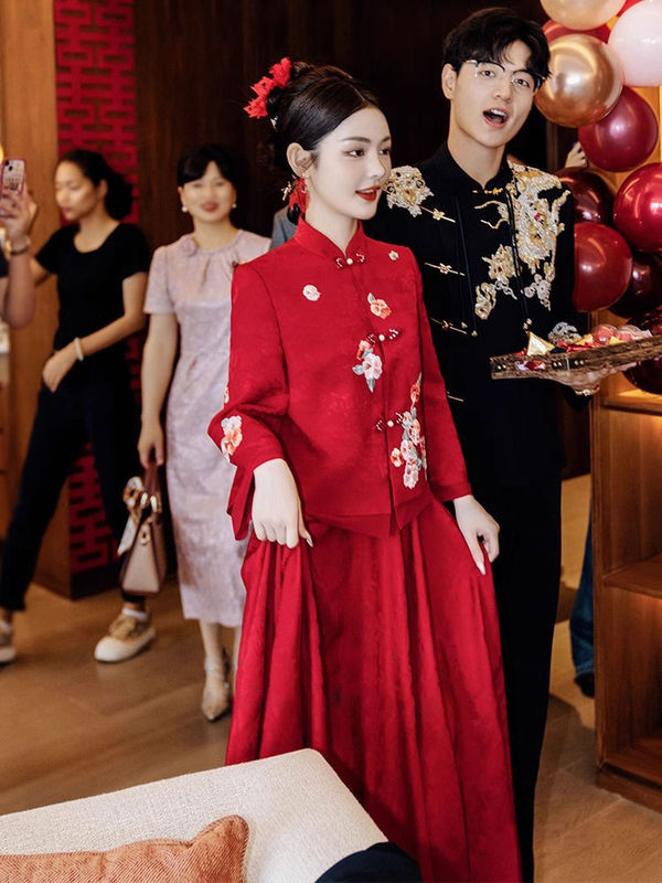新中式敬酒服新娘2025新款结婚订婚红色礼服裙女出阁改良旗袍套装|undefined
