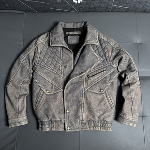 Ami Khaki Full-Grain Top Layer Uncoated Cowhide Denim Blue Wide Version Hong Kong Style Retro Distressed Rare Leather Trendy Brand