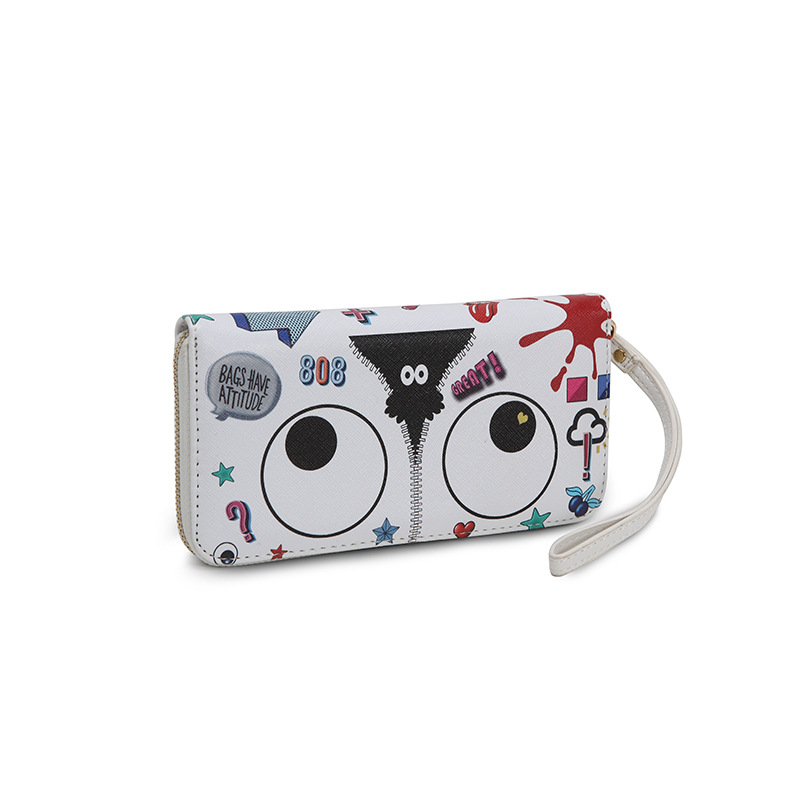 Ojos grandes largo embrague cremallera compartimento de las mujeres monedero titular la tarjeta ID bolsa