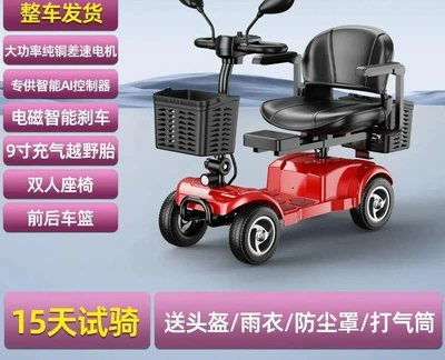 Two-Seater Elderly Power-Assisted Vehicle, Small | Qatlanan elektrik velosipedlər - 9inch-pneumatic-tire-lithium-battery-40ahdouble120-miles