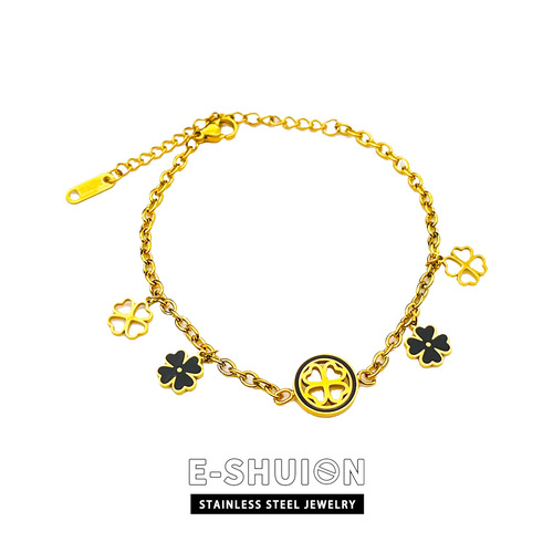 2024 Fashion Korean Version Hollow Four-leaf Clover Bracelet Seiko Clavicle Chain Versatile Simple Ladies Factory Wholesale